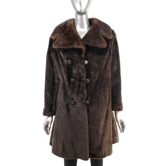 Sheared Beaver Coat with Mink Collar- Size M