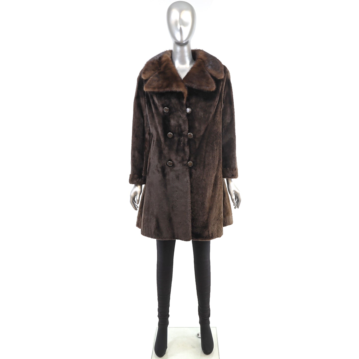 Sheared Beaver Coat with Mink Collar- Size M