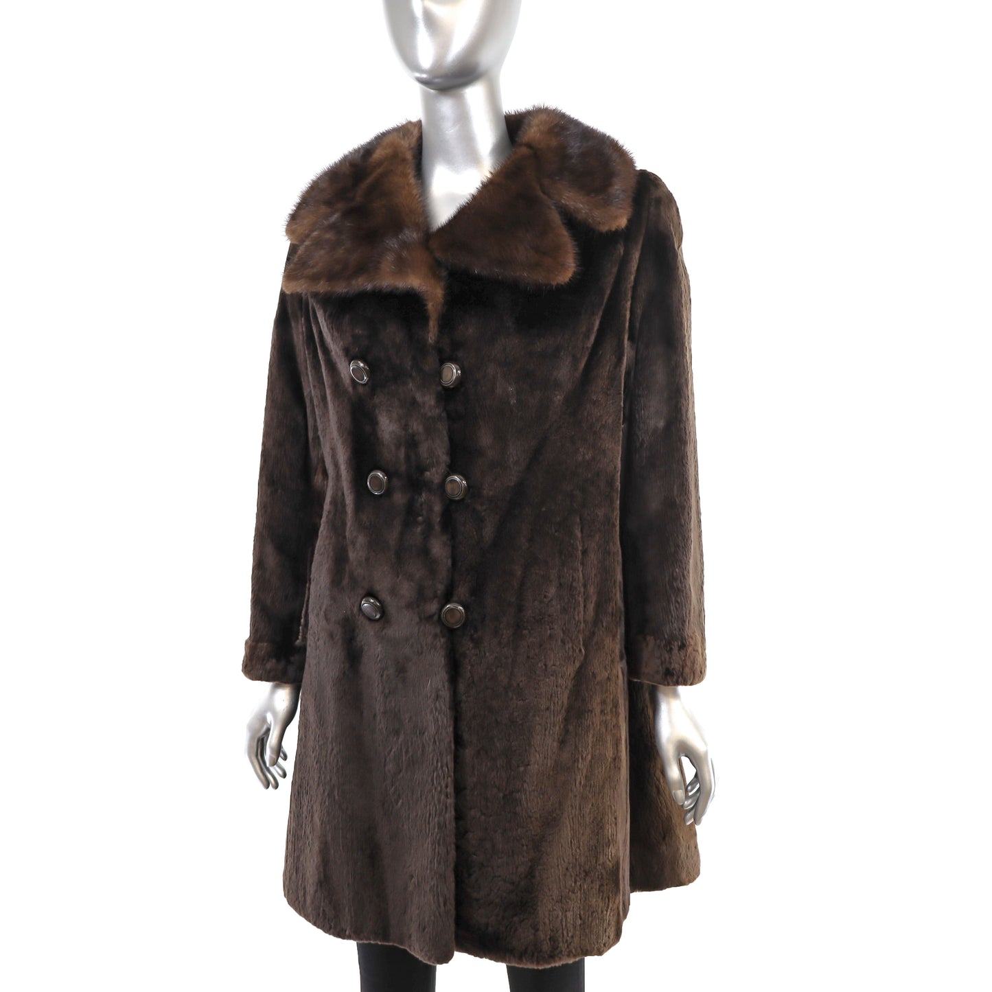 Sheared Beaver Coat with Mink Collar- Size M