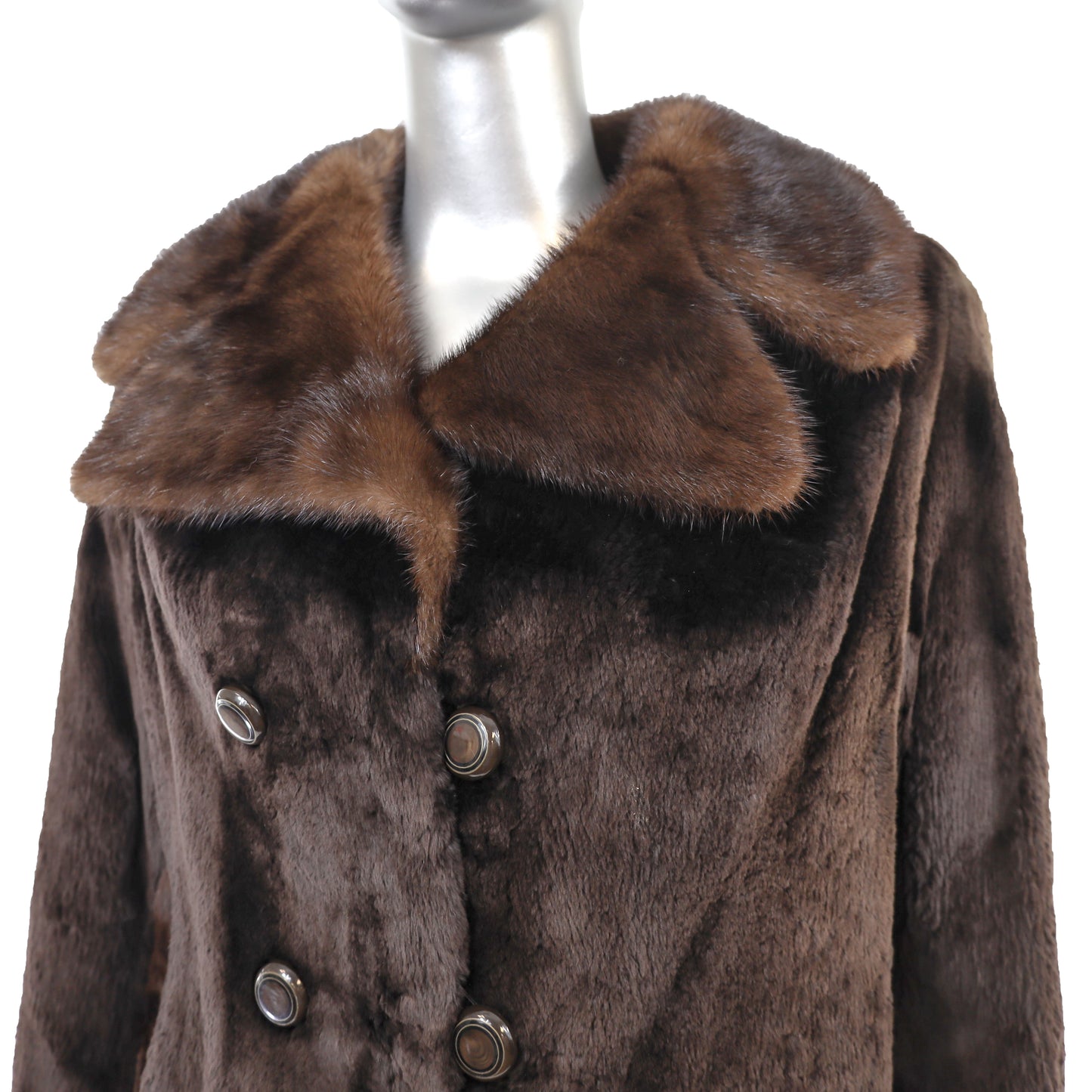 Sheared Beaver Coat with Mink Collar- Size M