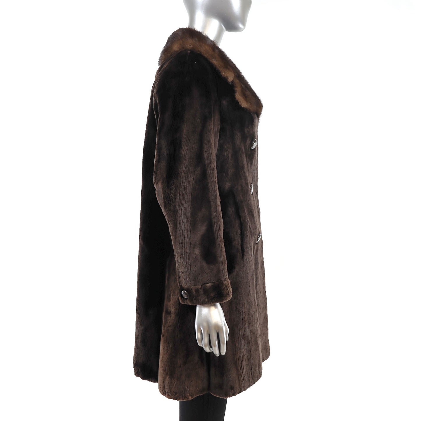 Sheared Beaver Coat with Mink Collar- Size M