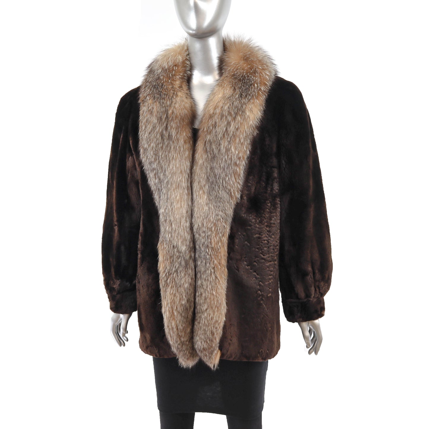 Sheared Beaver Jacket with Fox Tuxedo- Size M