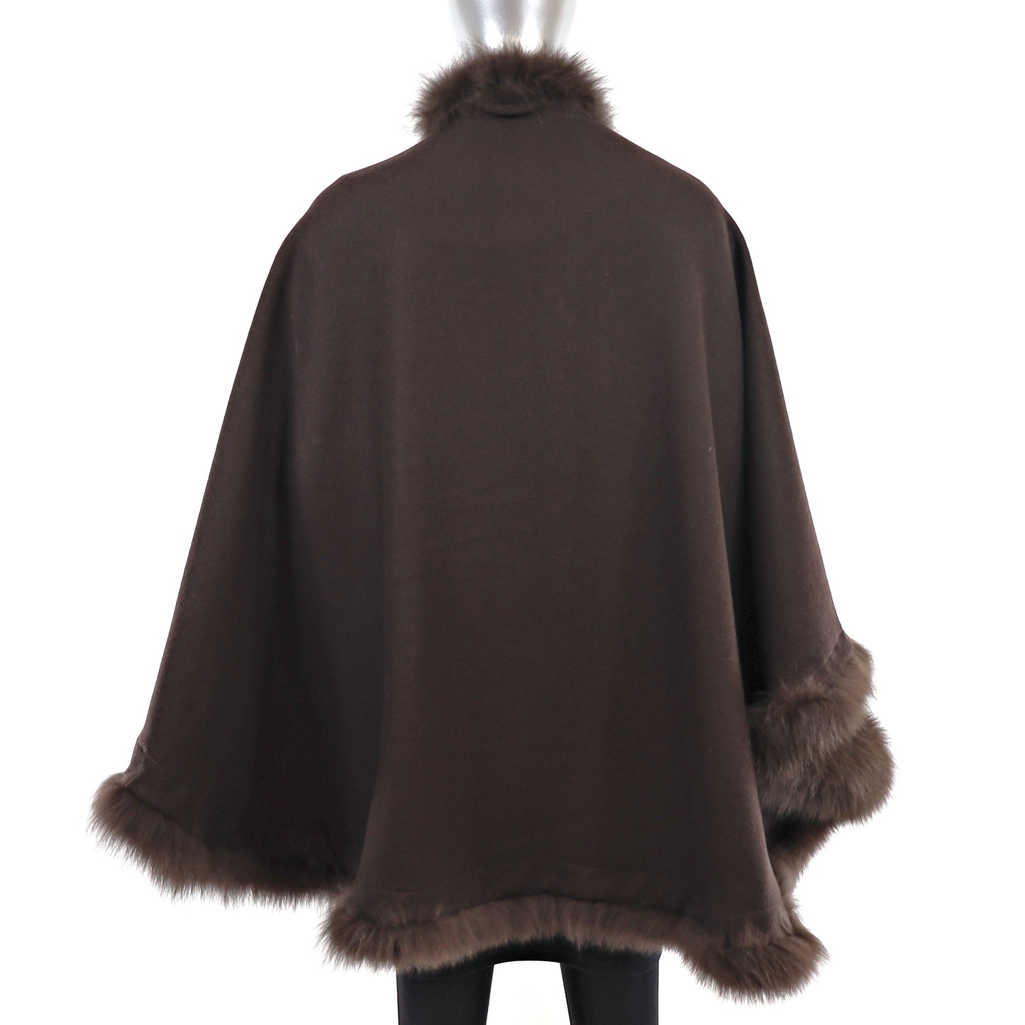 Brown Cashmere Cape with Fox Trim- Size Free