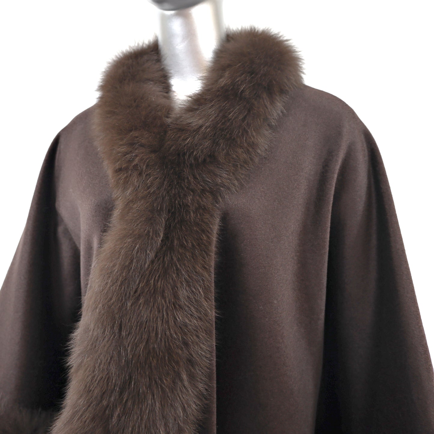 Brown Cashmere Cape with Fox Trim- Size Free