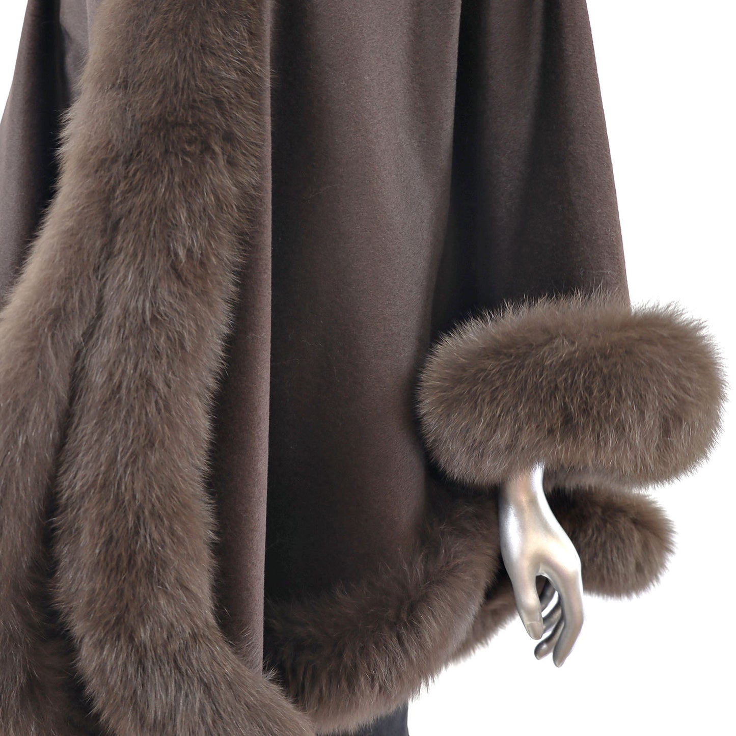 Brown Cashmere Cape with Fox Trim- Size Free