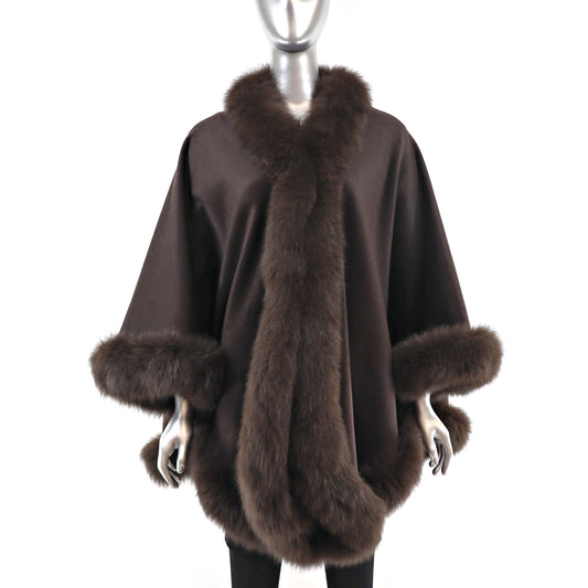 Brown Cashmere Cape with Fox Trim- Size Free