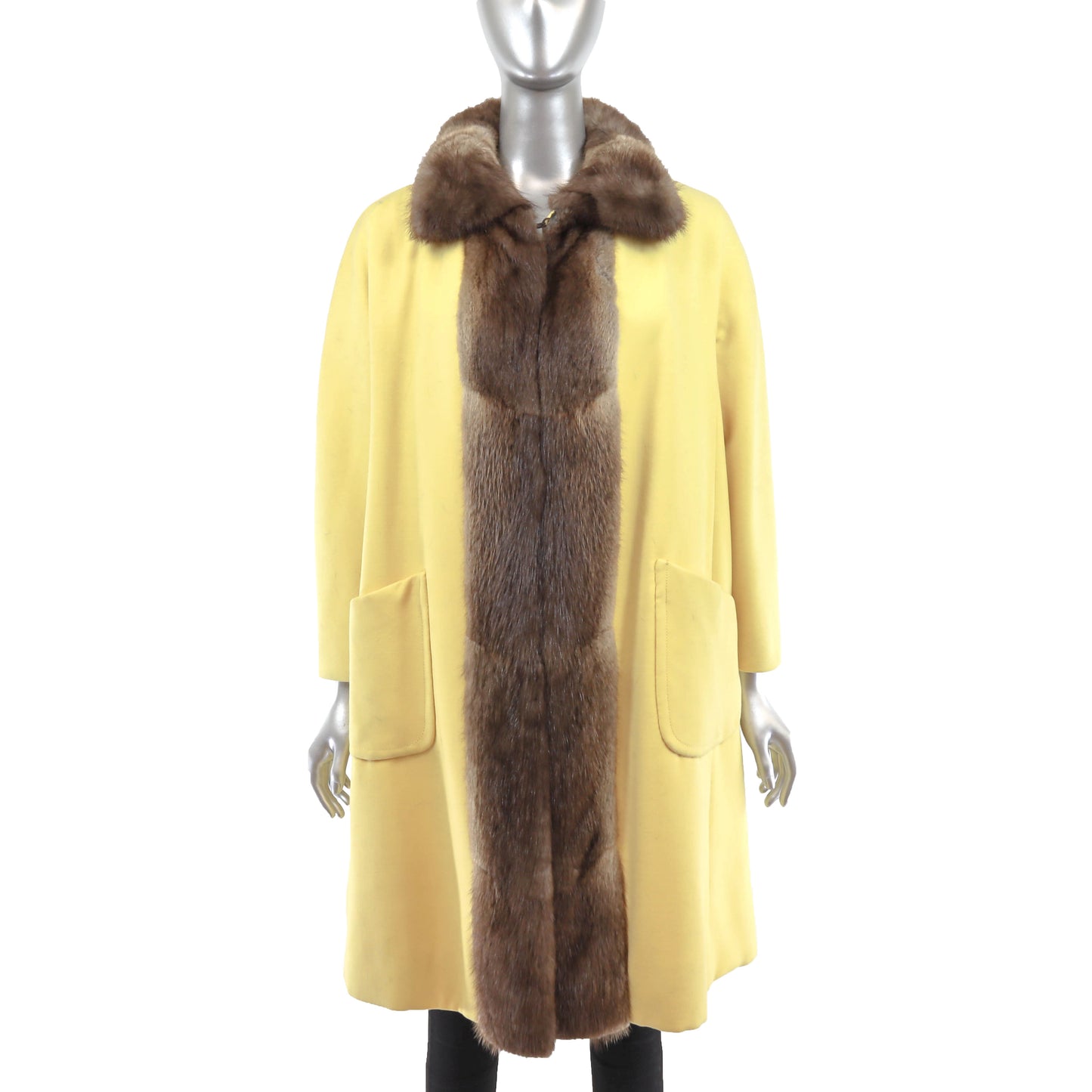 Yellow Cloth Coat with Muskrat Trim- Size M