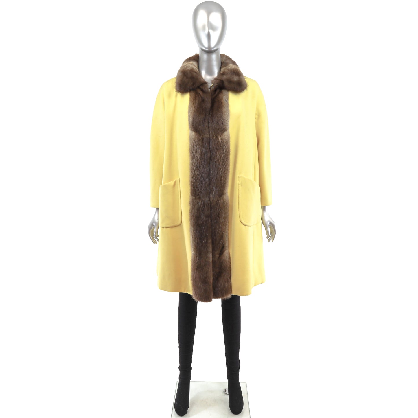 Yellow Cloth Coat with Muskrat Trim- Size M