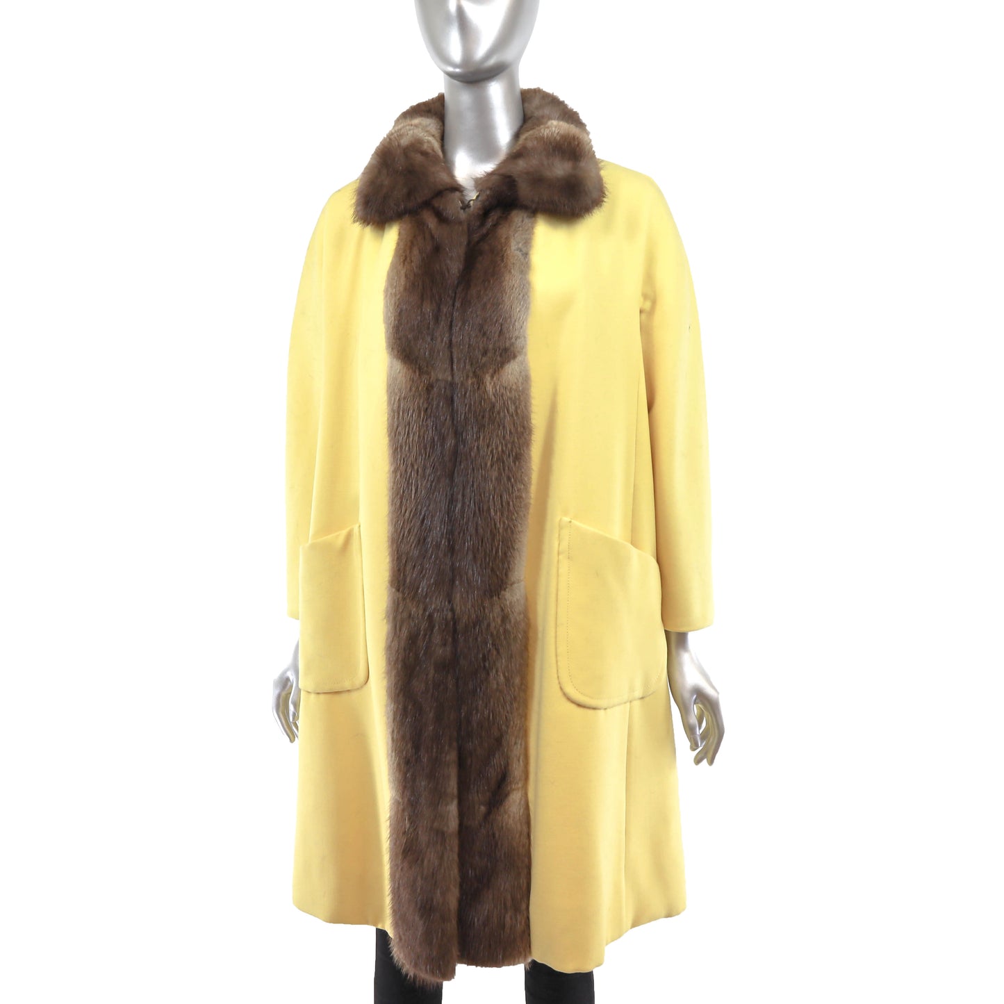 Yellow Cloth Coat with Muskrat Trim- Size M