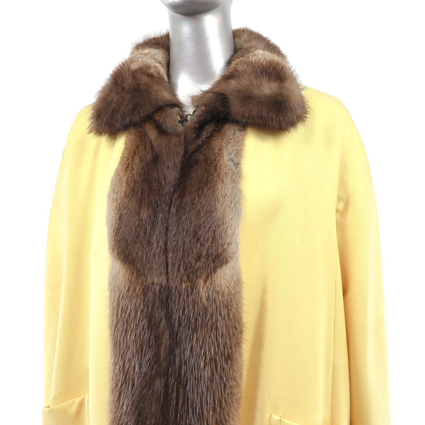 Yellow Cloth Coat with Muskrat Trim- Size M