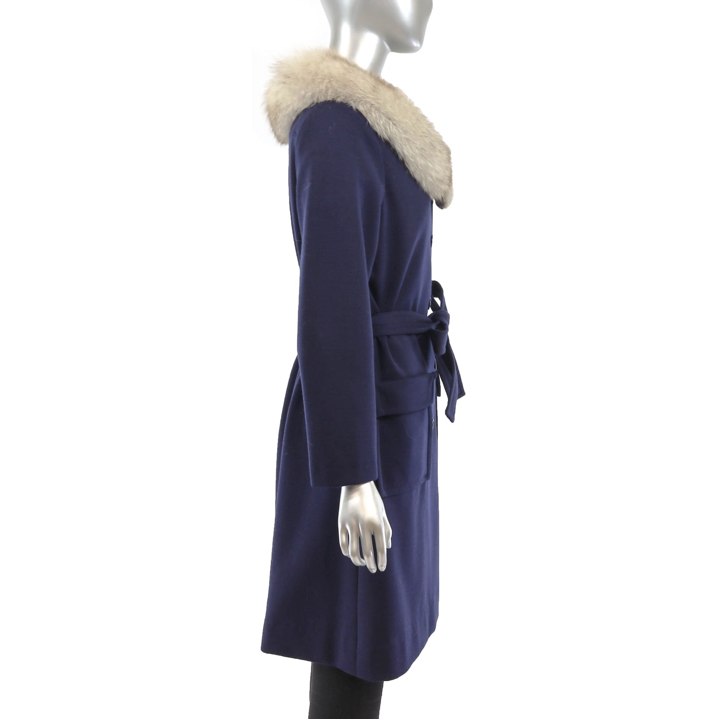 Dark Blue Cloth Coat with Fox Collar- Size S