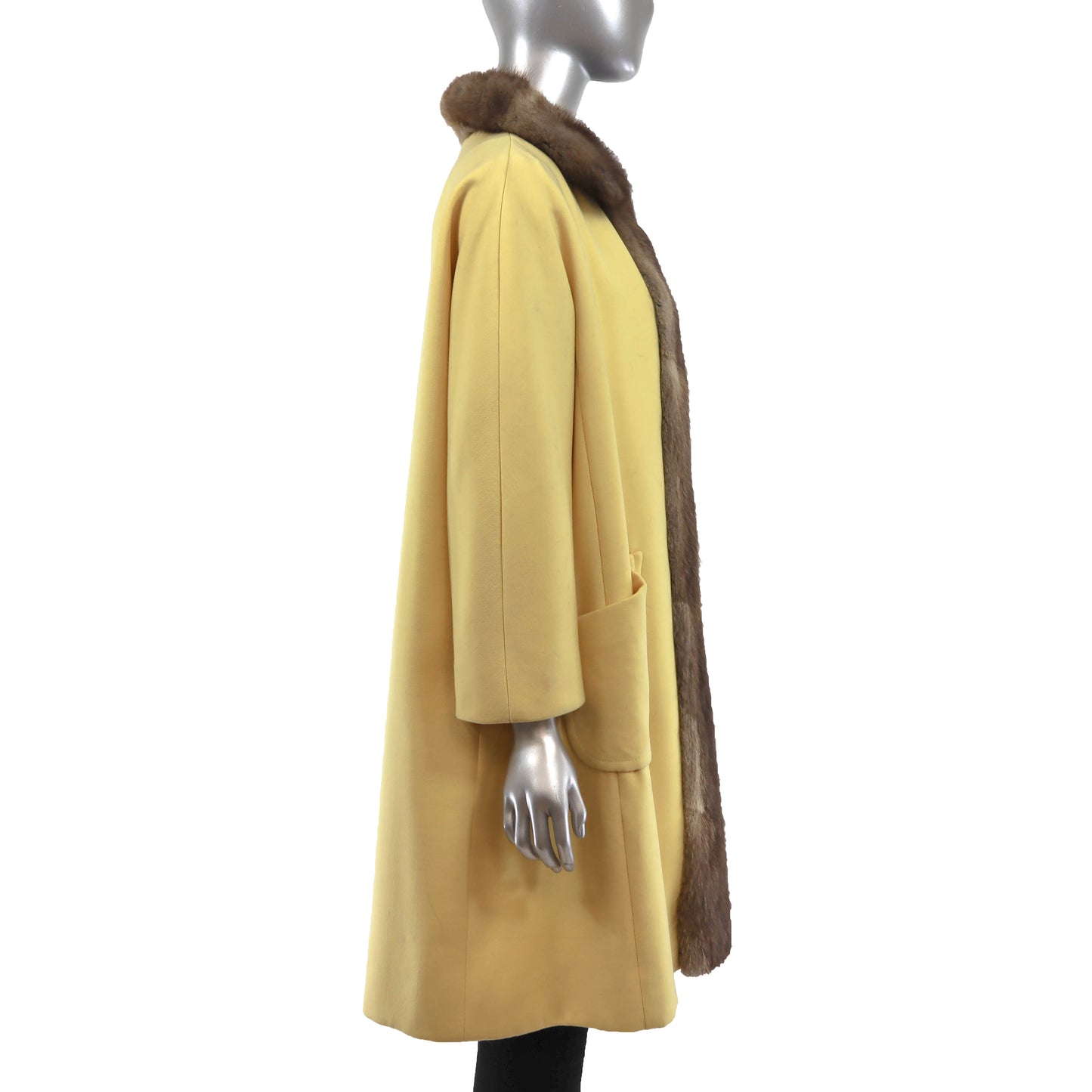 Yellow Cloth Coat with Muskrat Trim- Size M