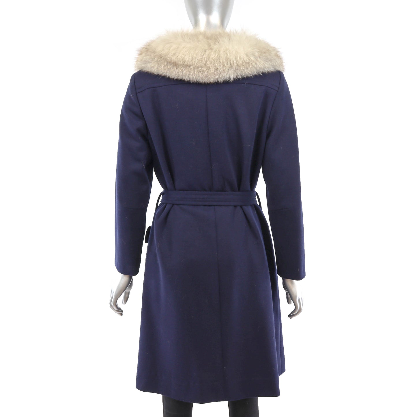 Dark Blue Cloth Coat with Fox Collar- Size S