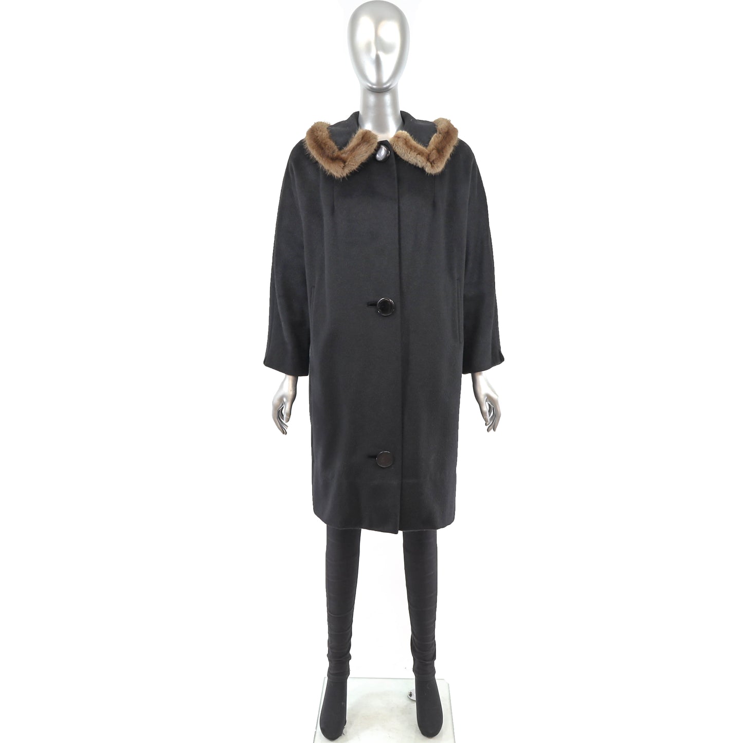 Wool Coat with Muskrat Trim- Size M