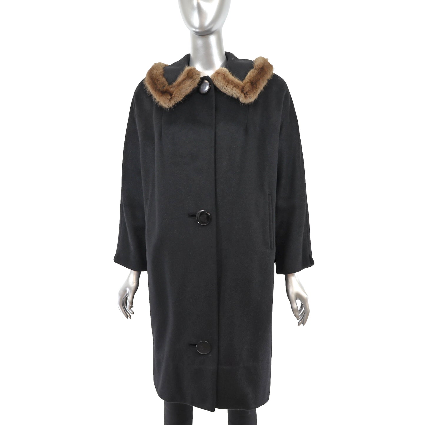 Wool Coat with Muskrat Trim- Size M