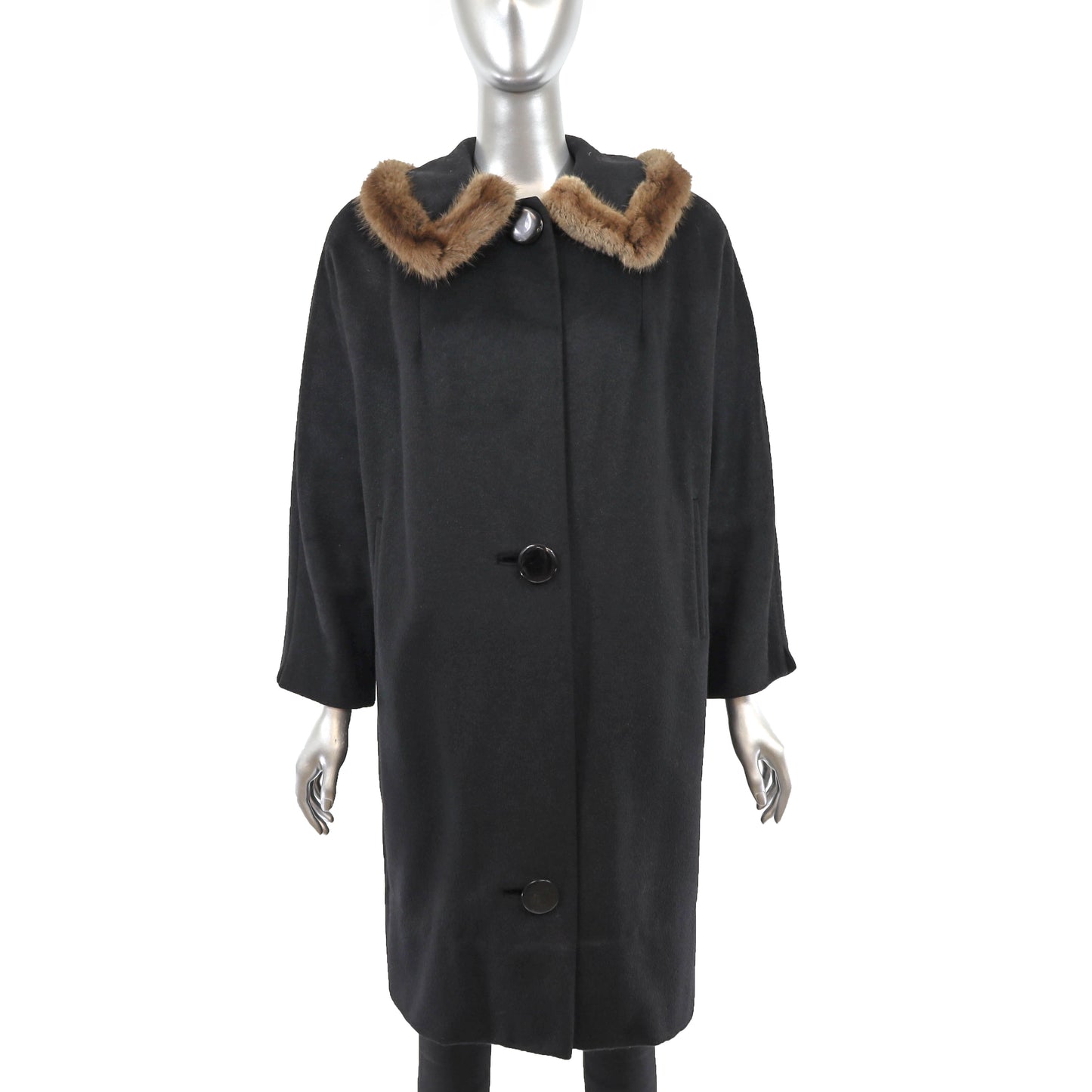 Wool Coat with Muskrat Trim- Size M