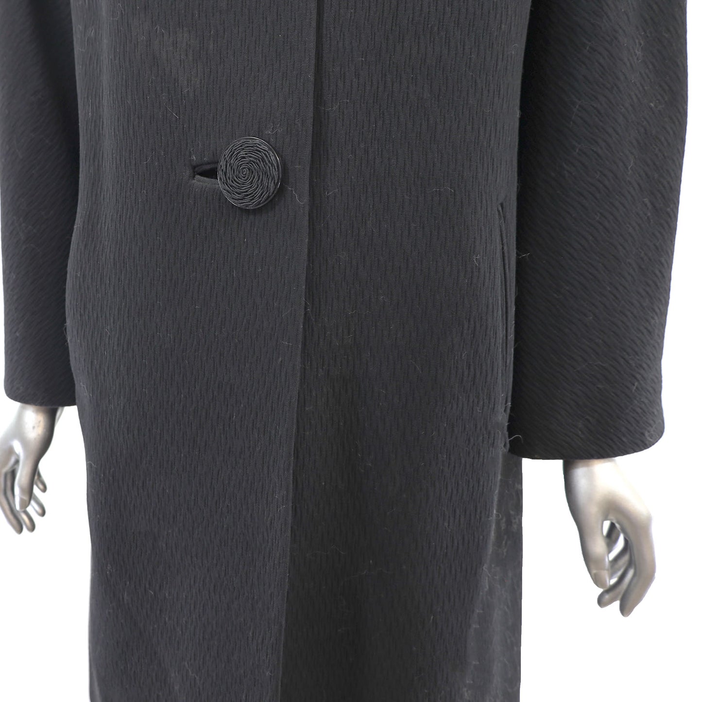 Black Fabric Coat With Mink Collar- Size L