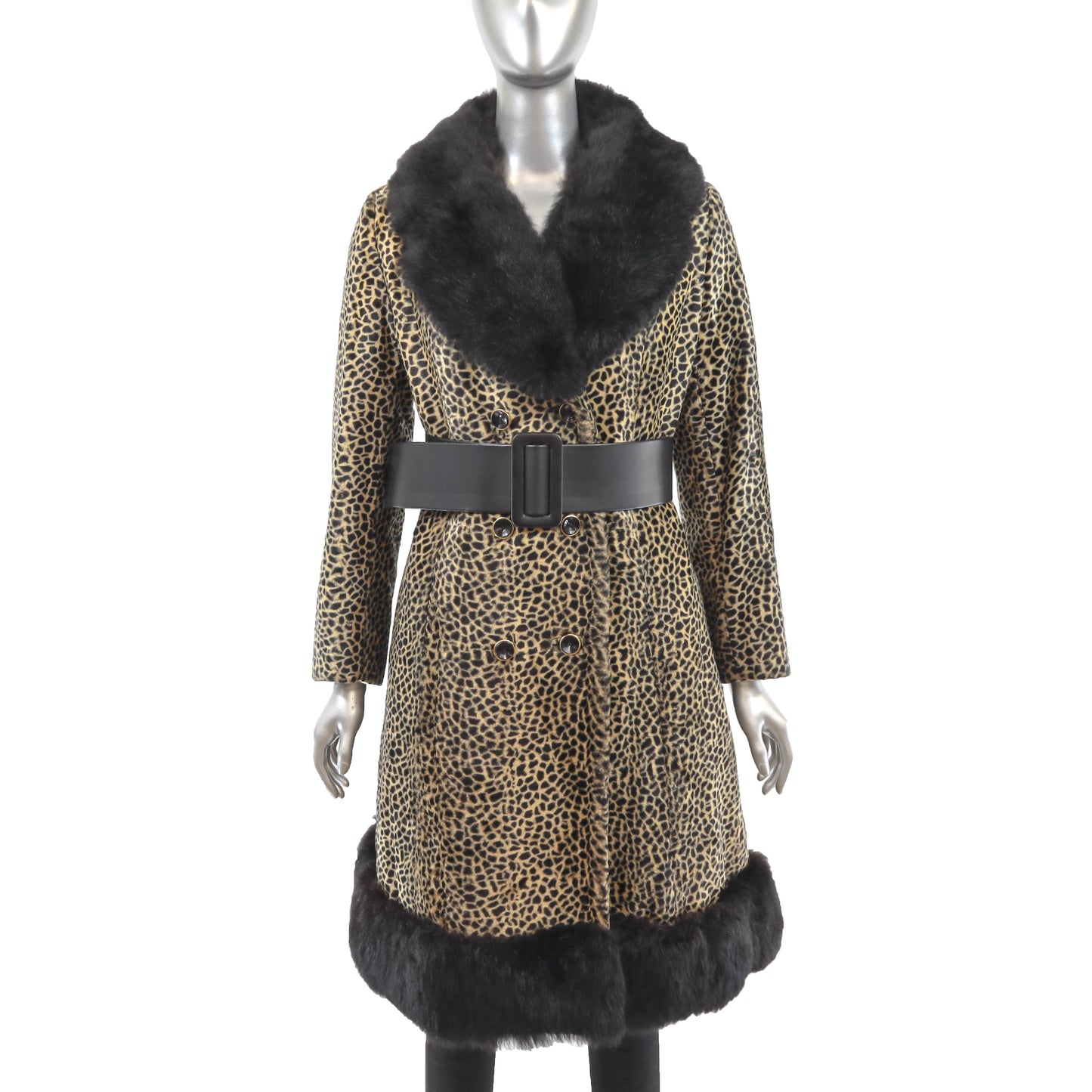 Faux Fur Coat with Opossum Trim- Size S