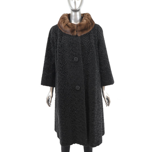 Faux Lamb Coat with Mink Collar- Size XL