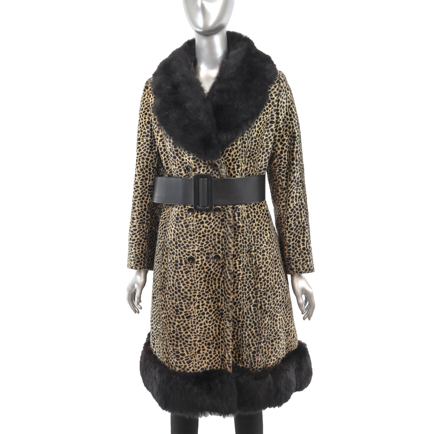 Faux Fur Coat with Opossum Trim- Size S