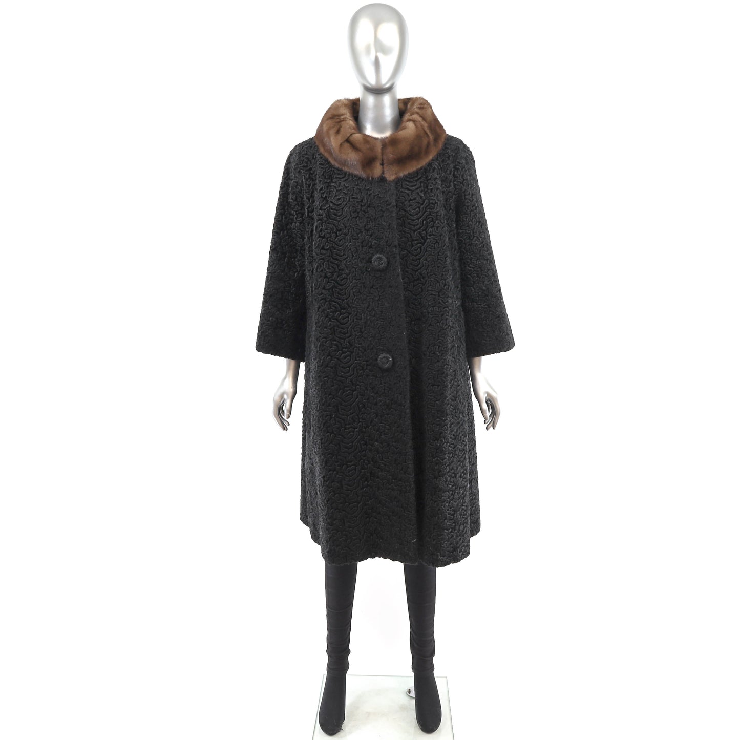 Faux Lamb Coat with Mink Collar- Size XL