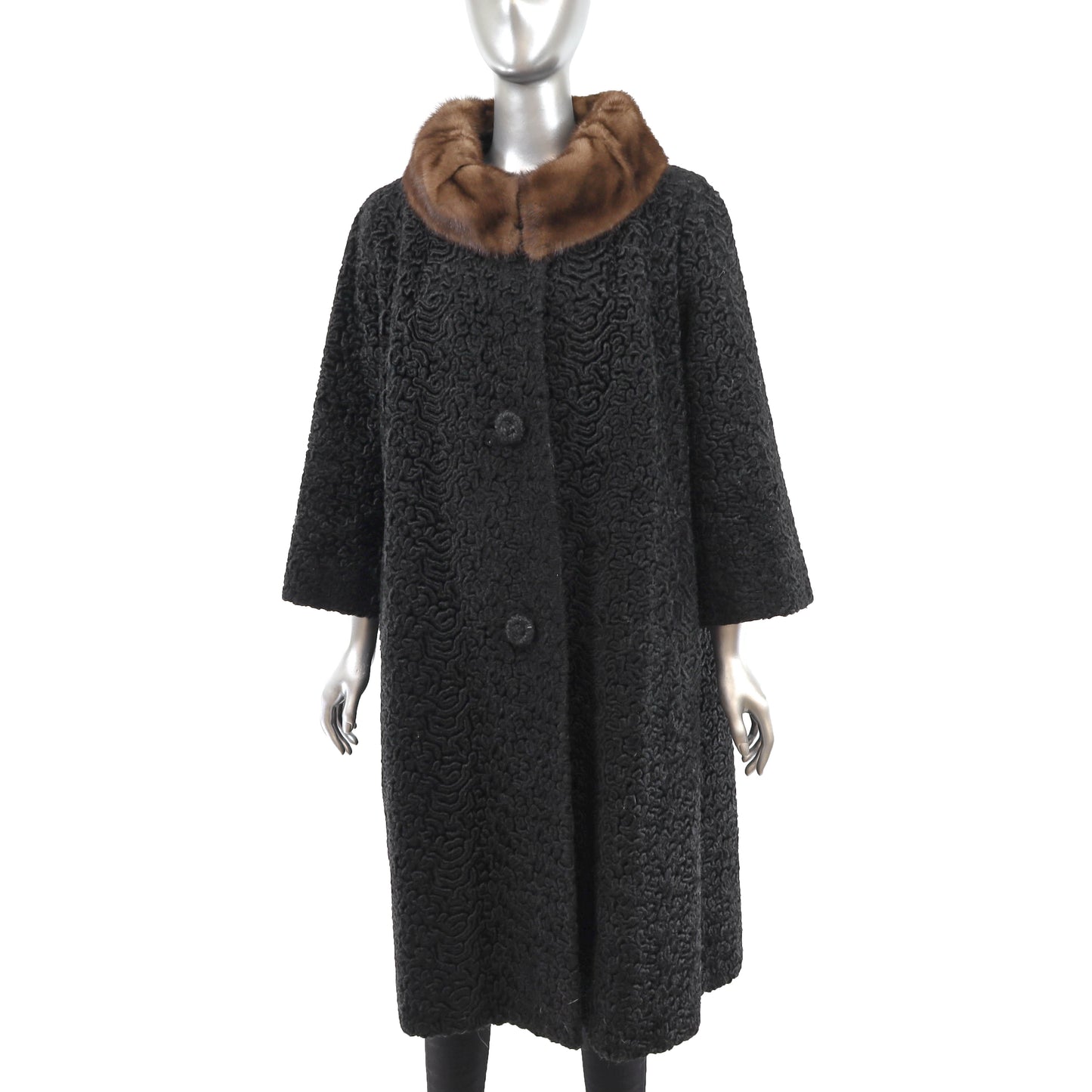 Faux Lamb Coat with Mink Collar- Size XL