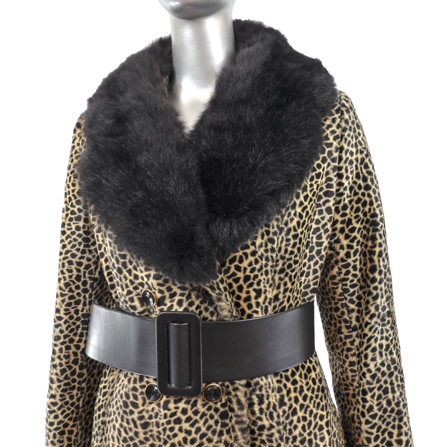 Faux Fur Coat with Opossum Trim- Size S