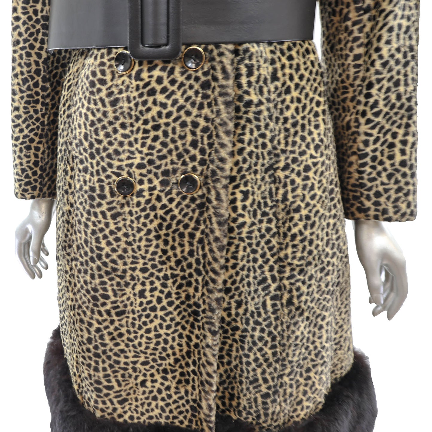 Faux Fur Coat with Opossum Trim- Size S