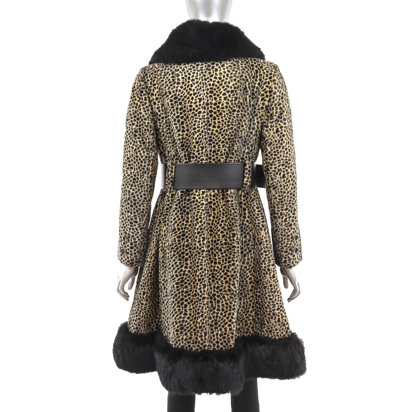 Faux Fur Coat with Opossum Trim- Size S