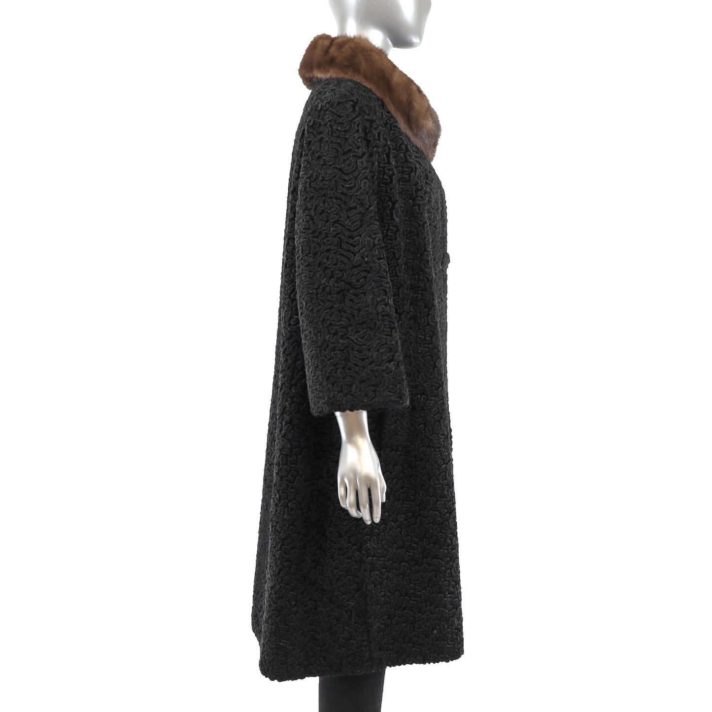 Faux Lamb Coat with Mink Collar- Size XL