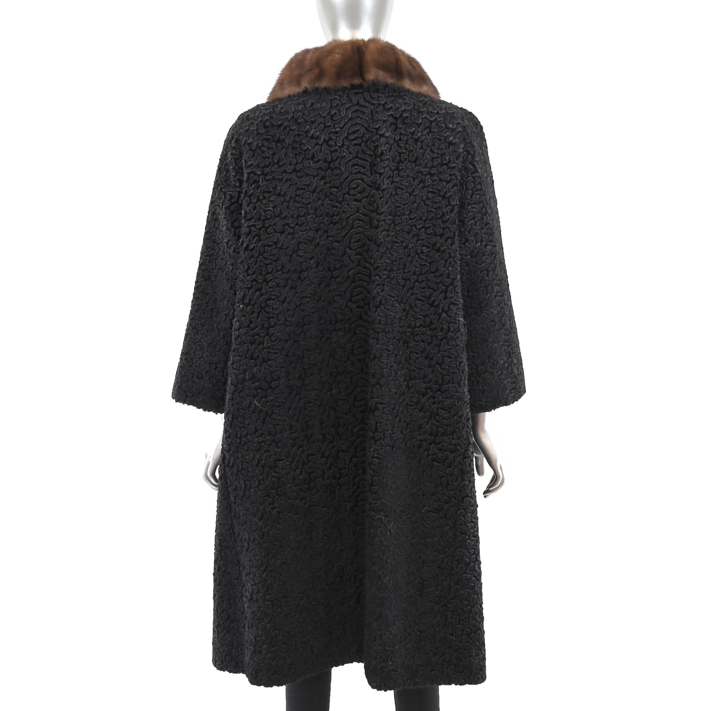 Faux Lamb Coat with Mink Collar- Size XL