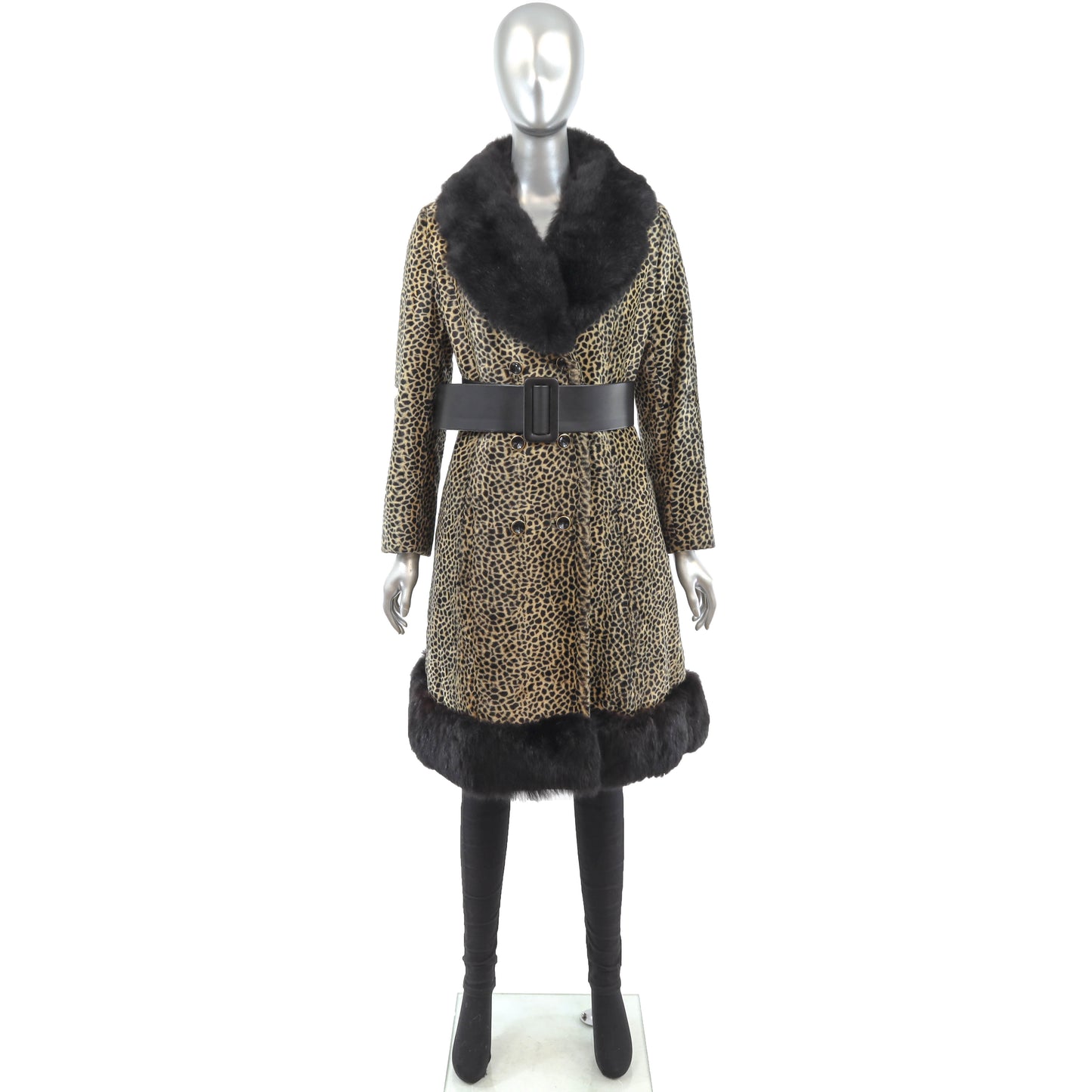 Faux Fur Coat with Opossum Trim- Size S