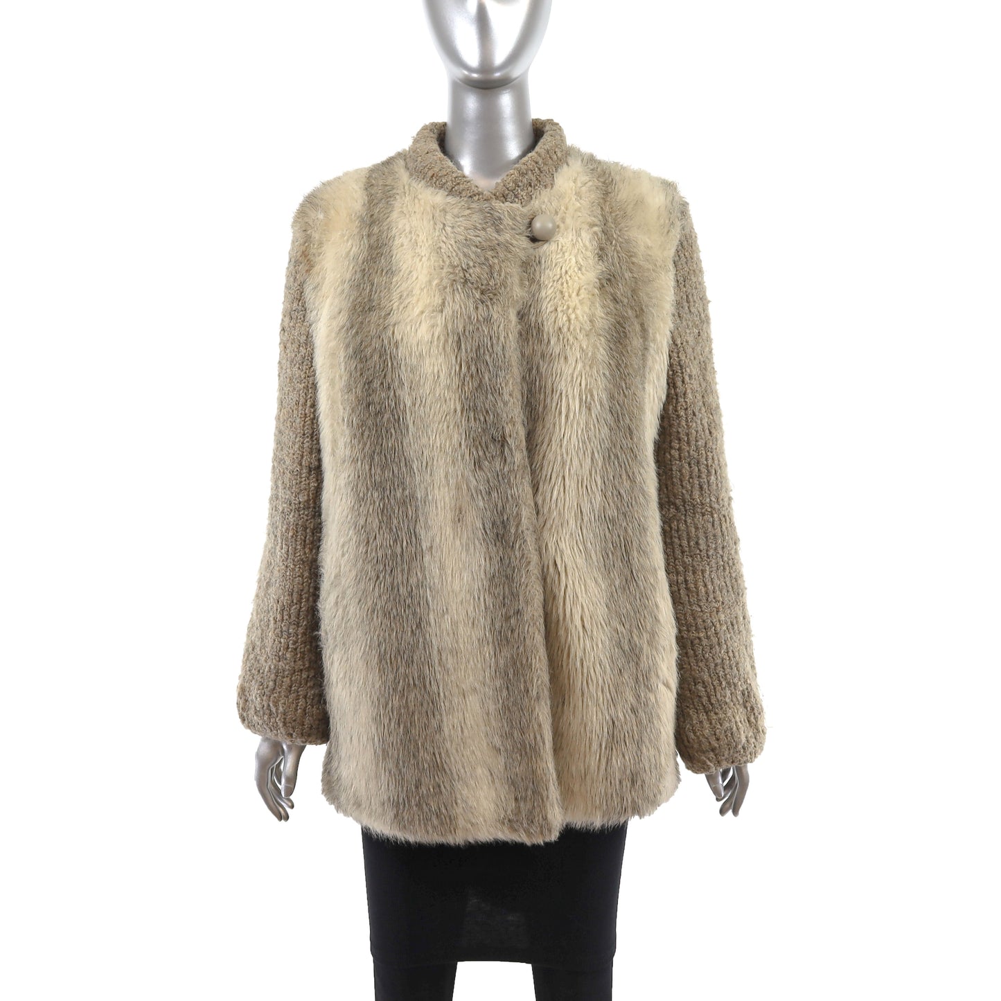 Faux Fur Jacket with Knitted Sleeves- Size XL