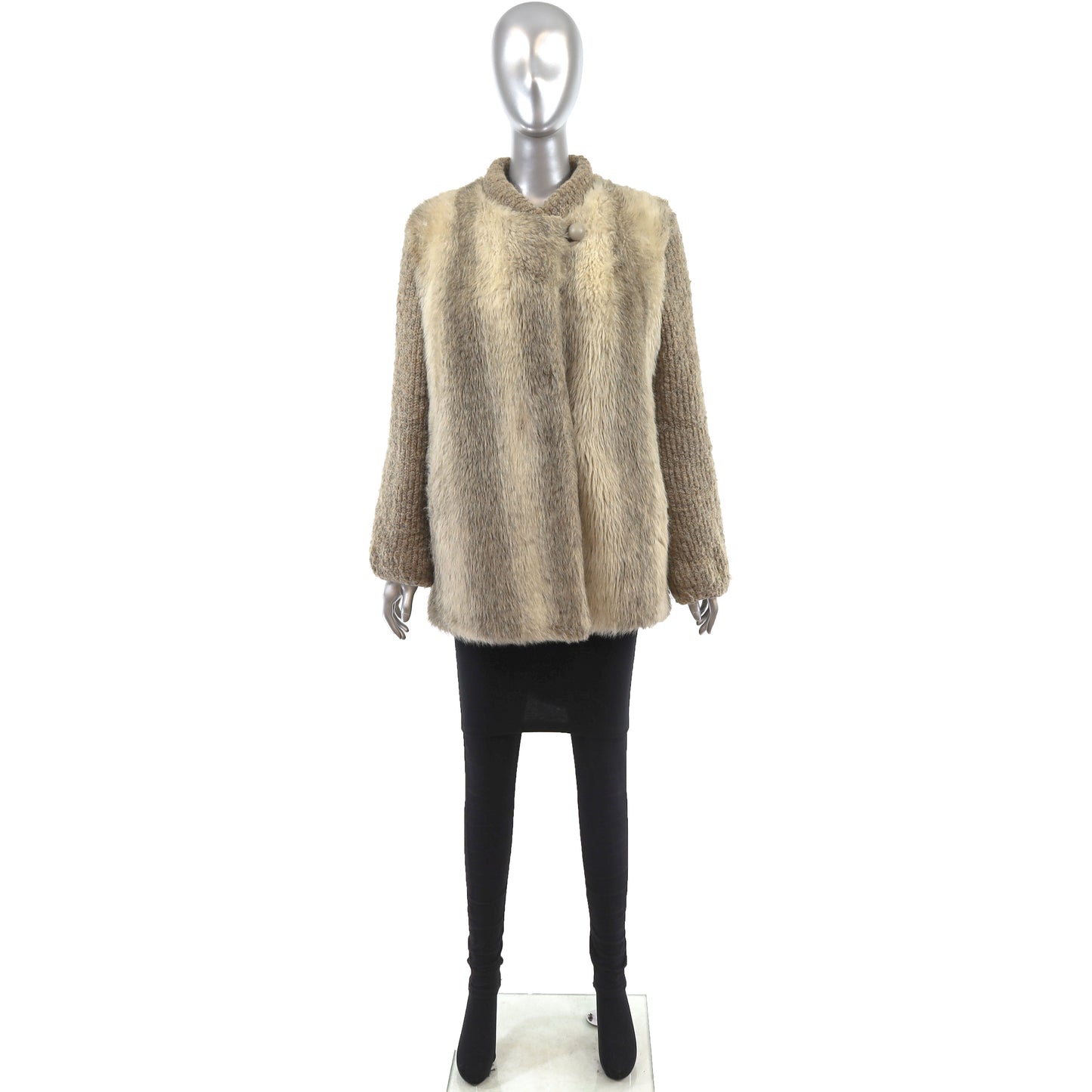 Faux Fur Jacket with Knitted Sleeves- Size XL