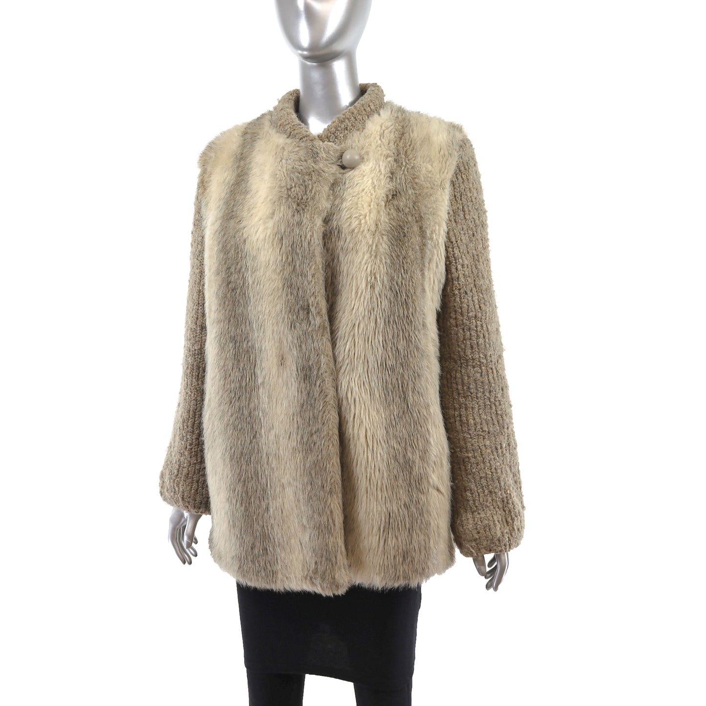 Faux Fur Jacket with Knitted Sleeves- Size XL