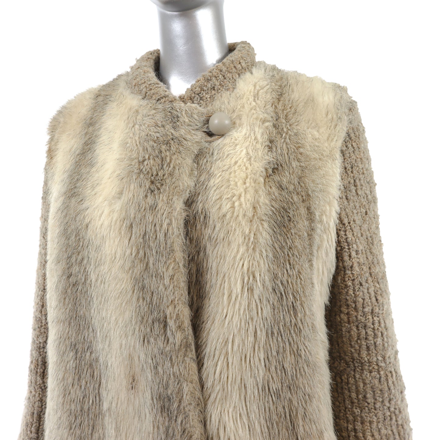 Faux Fur Jacket with Knitted Sleeves- Size XL