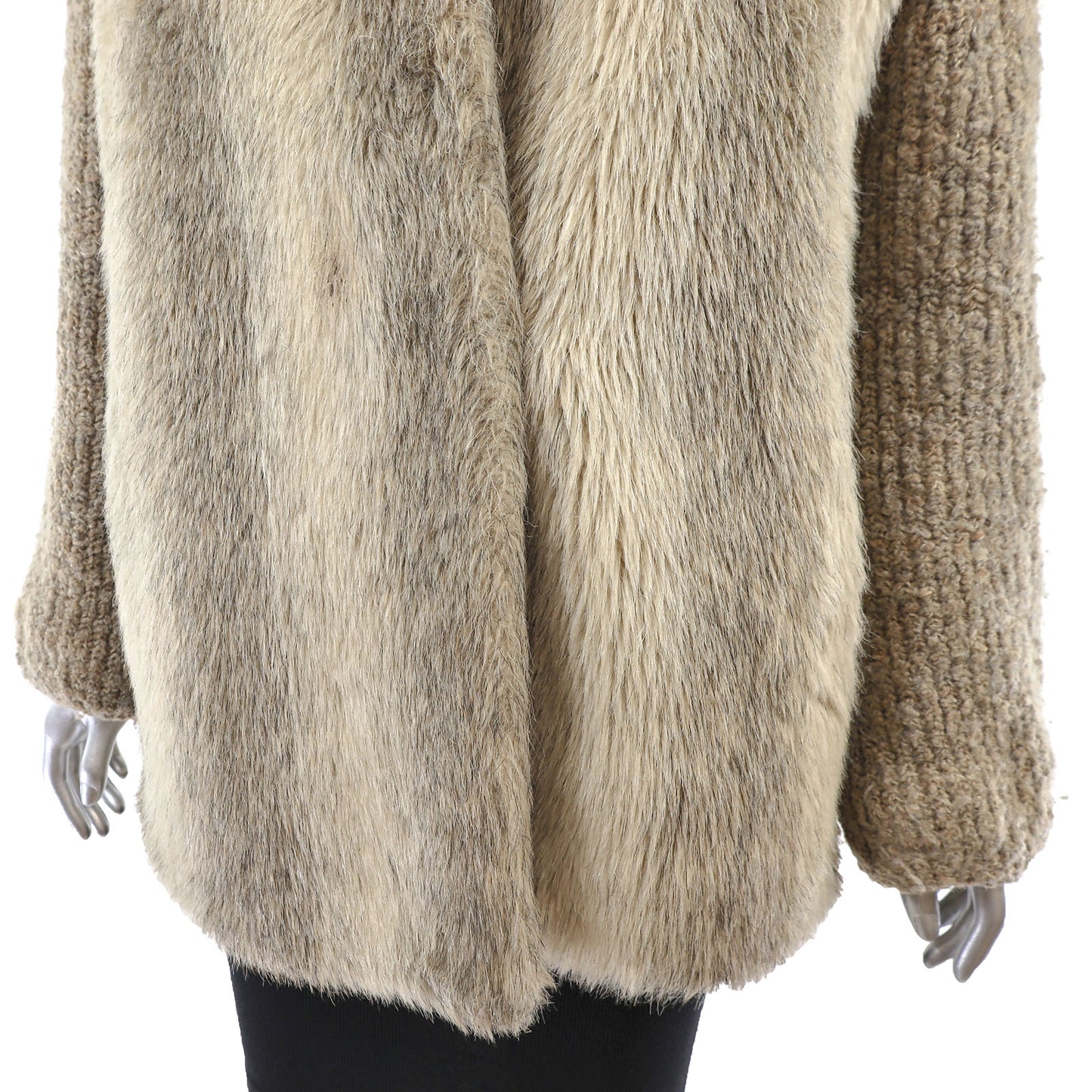 Faux Fur Jacket with Knitted Sleeves- Size XL