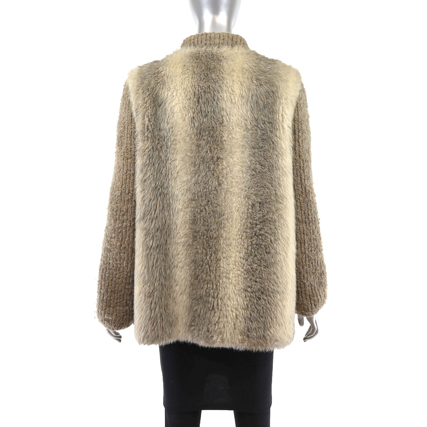 Faux Fur Jacket with Knitted Sleeves- Size XL