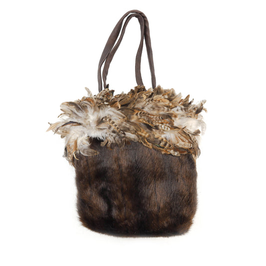 Brown Faux Purse with Feather- One Size