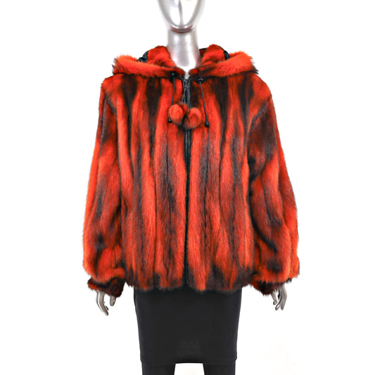 Dyed Orange Hooded Raccoon Jacket- Size L