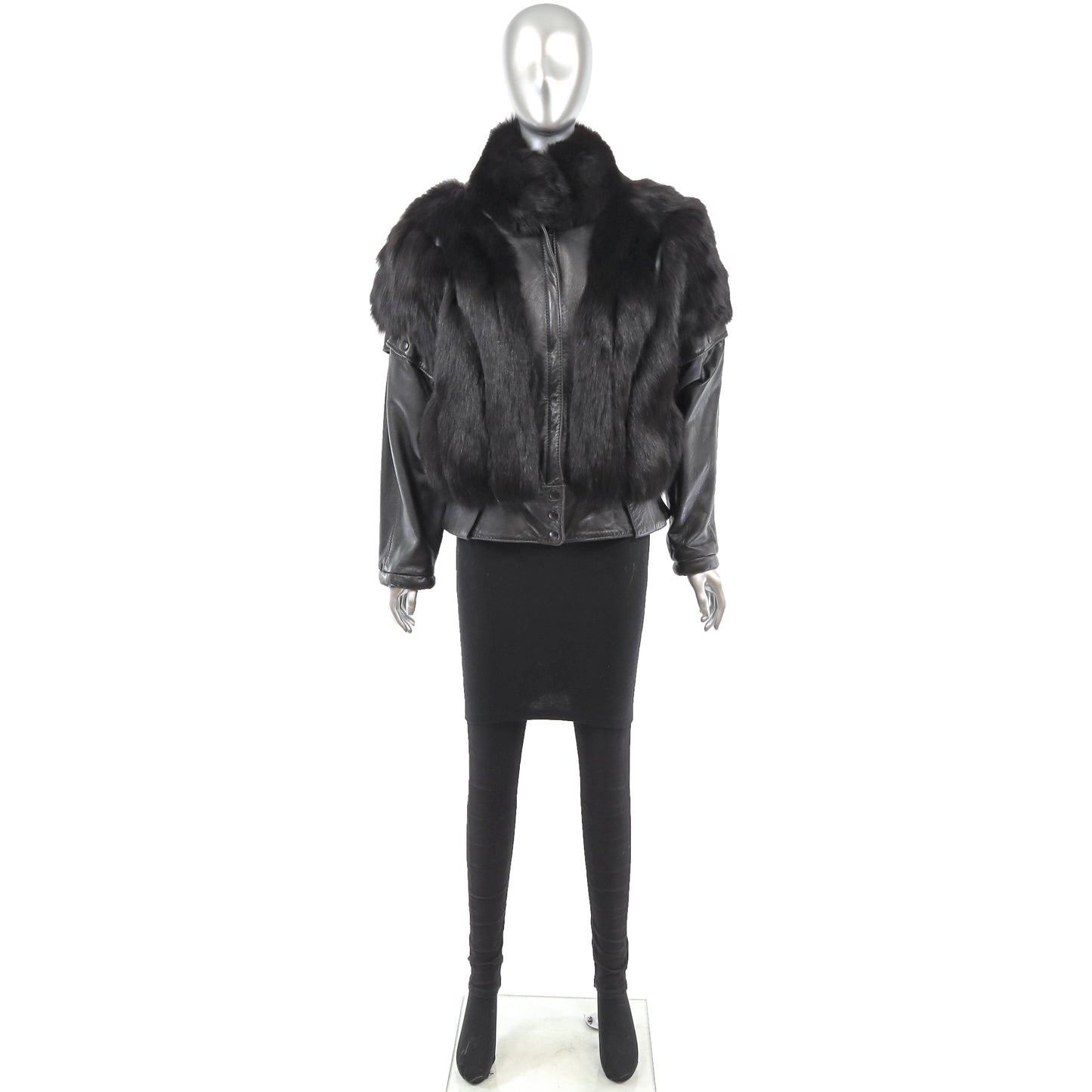 Black Fox Jacket with Detachable Sleeves- Size S