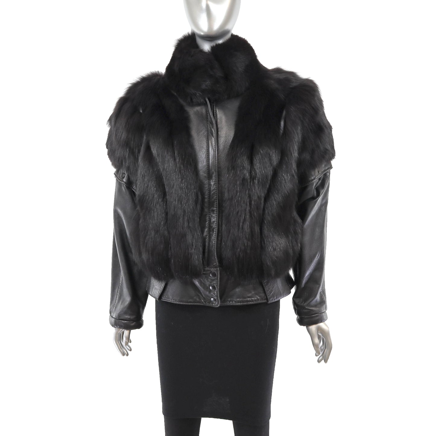 Black Fox Jacket with Detachable Sleeves- Size S