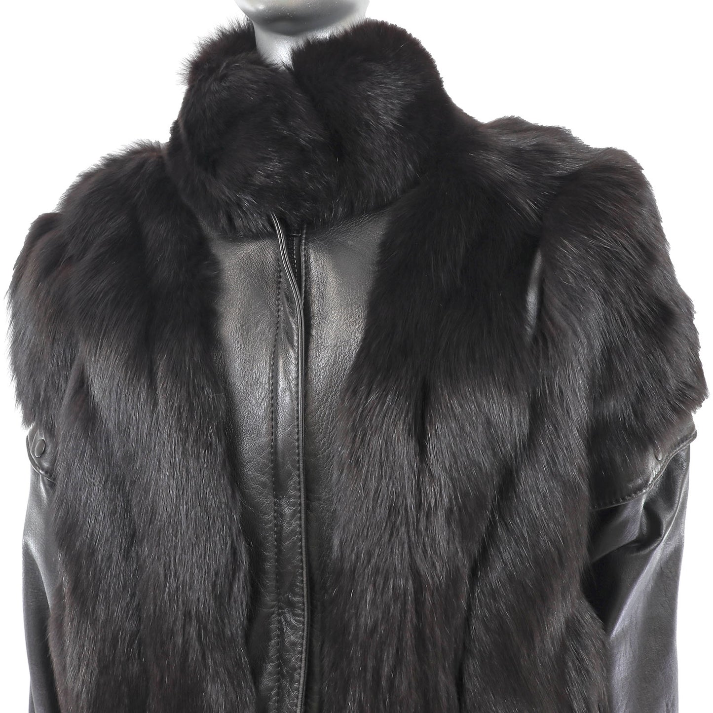 Black Fox Jacket with Detachable Sleeves- Size S