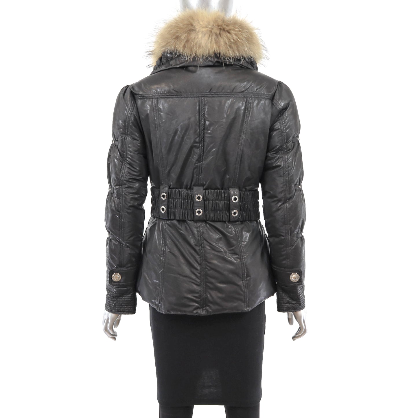 Black Jacket with Detachable Raccoon Collar- Size S