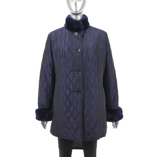 Blue Jacket with Detachable Rabbit Lining and Trim- Size M