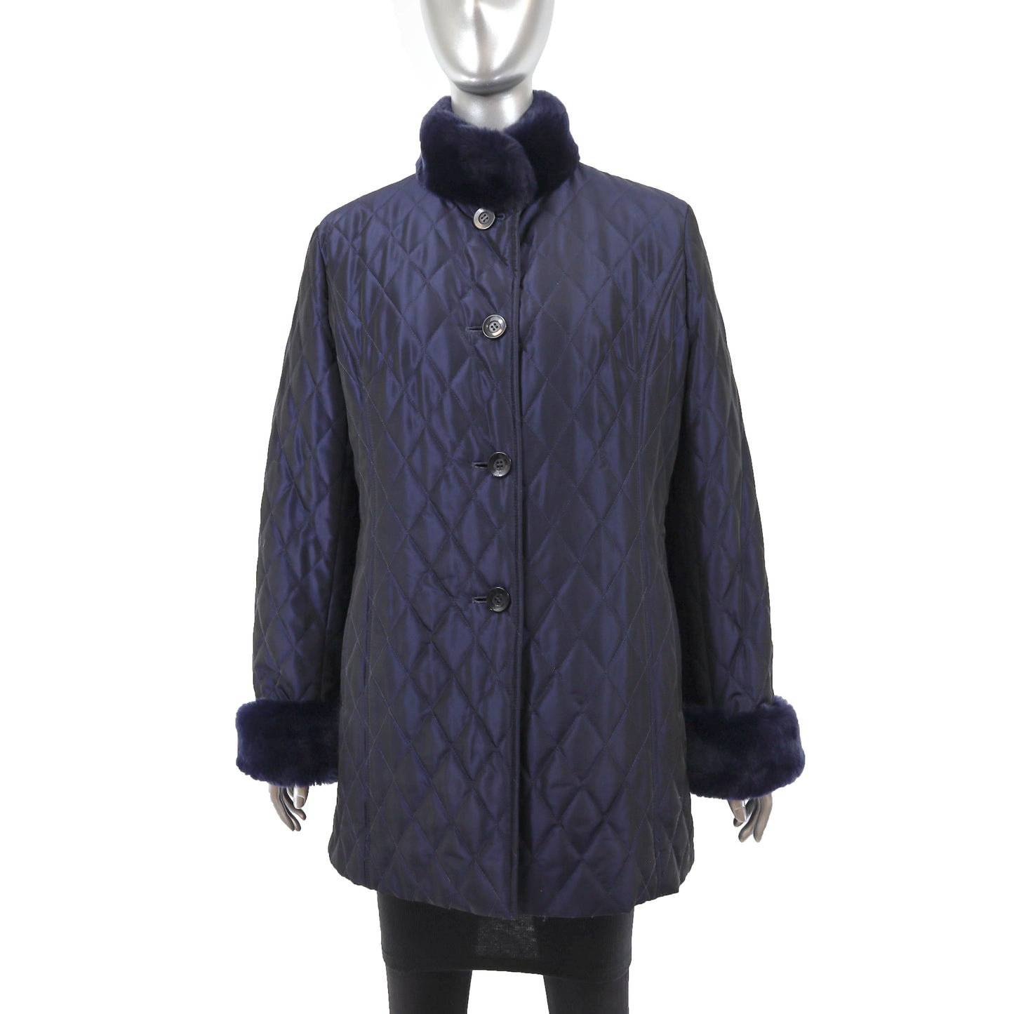 Blue Jacket with Detachable Rabbit Lining and Trim- Size M