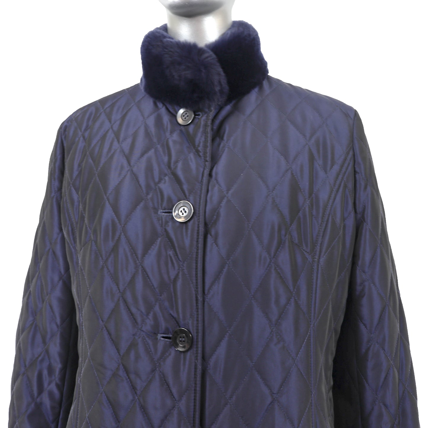 Blue Jacket with Detachable Rabbit Lining and Trim- Size M