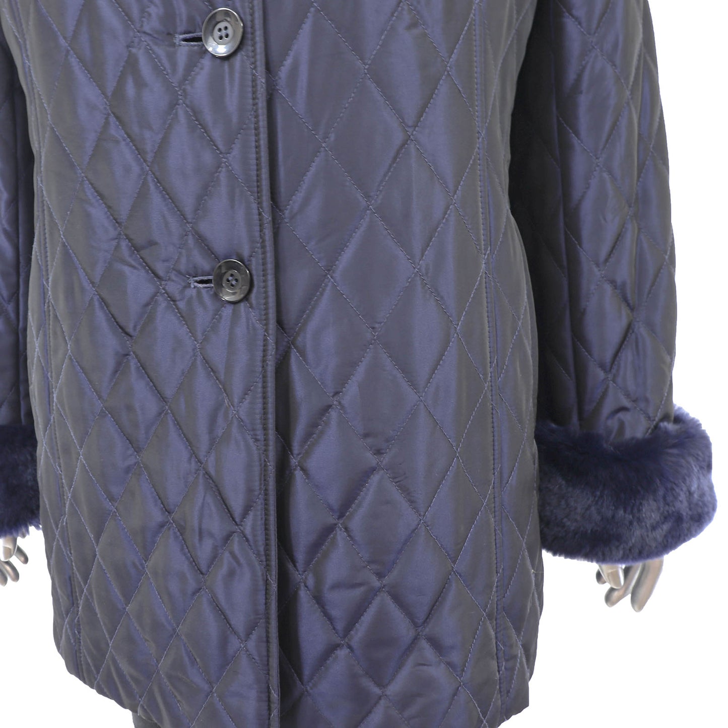 Blue Jacket with Detachable Rabbit Lining and Trim- Size M