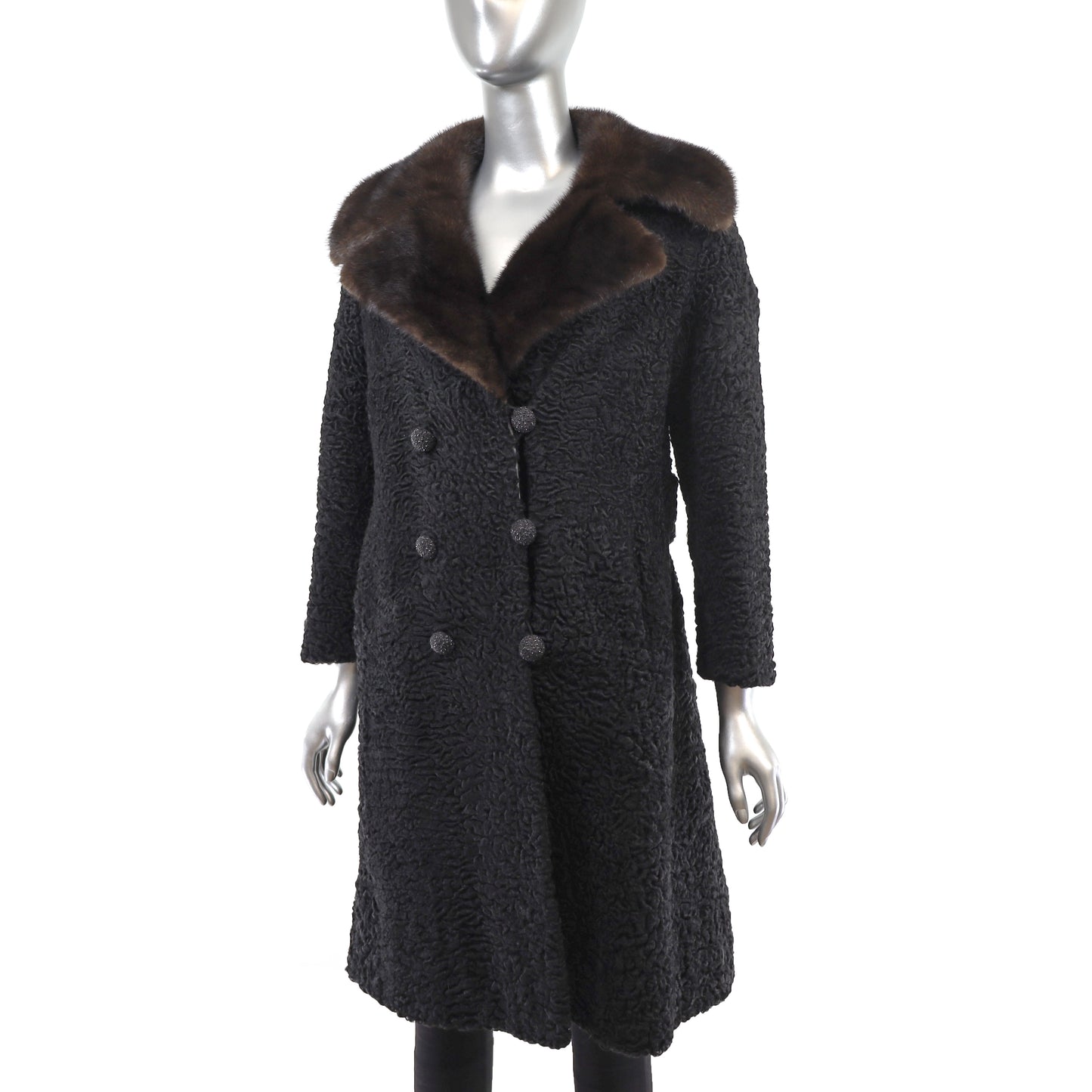 Rosendorf/ Evans Lamb Coat with Mink Collar- Size S