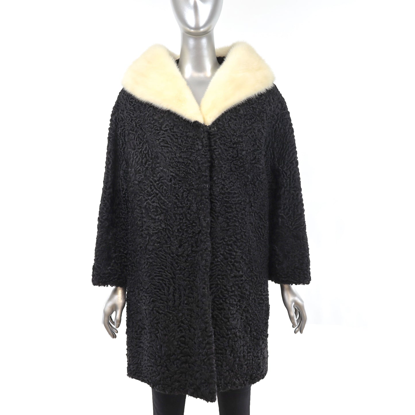 Persian Lamb Coat with Mink Collar - Size XL